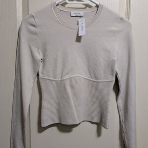 Babaton Cream Long Sleeve Ribbed Waist Tee